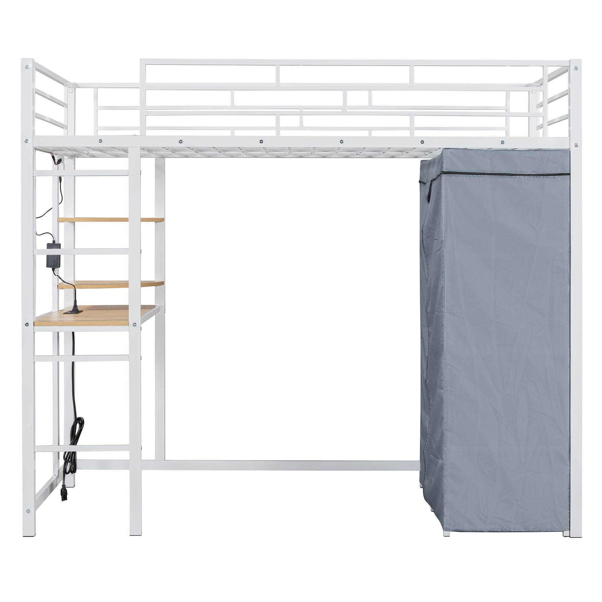 Halcyon Home - Loft Bed With Desk, Shelves, Power Outlet, LED Light And Wardrobe image 1