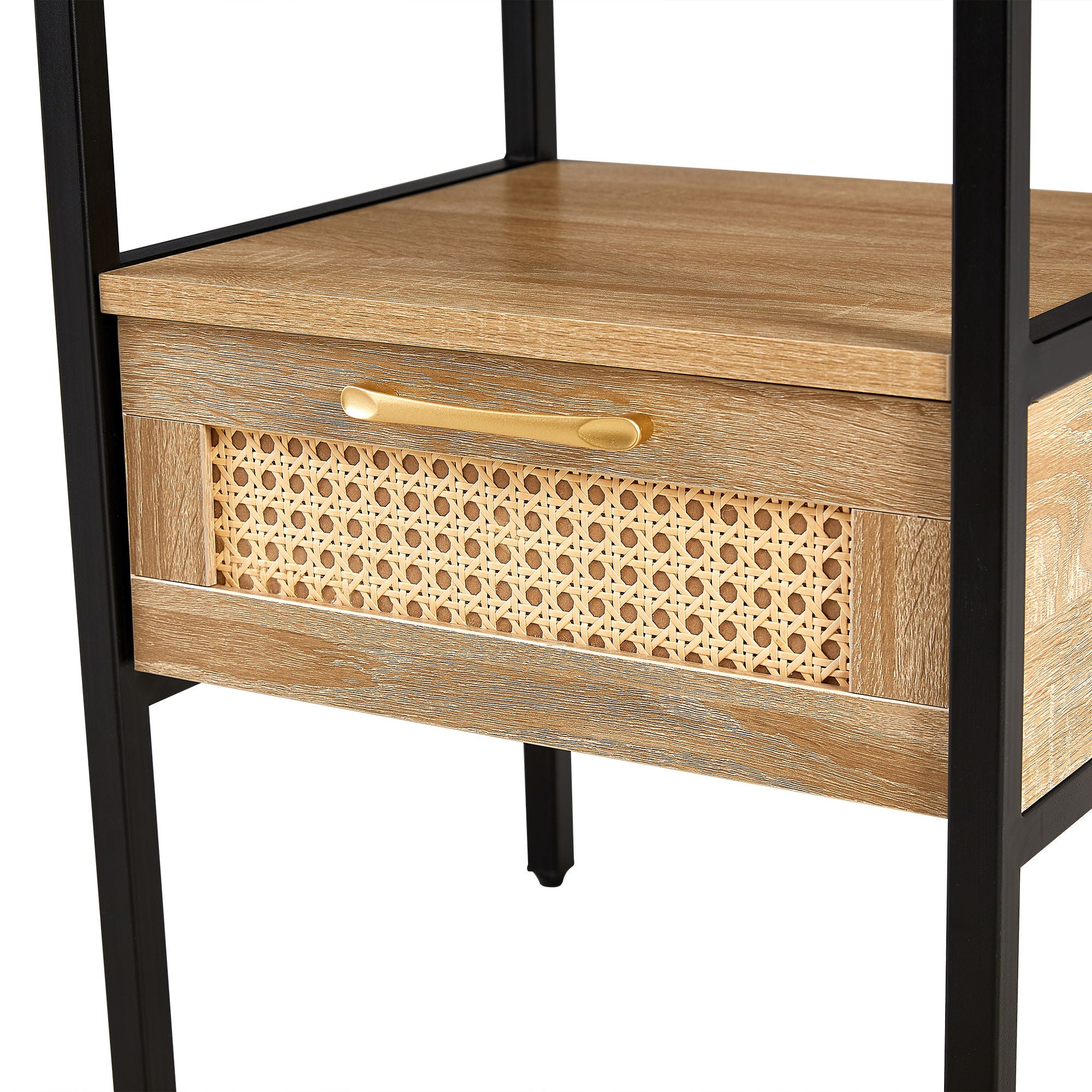 SYA Furniture - Rattan End Table With Power Outlet & USB Ports, Modern Nightstand With Drawer And Metal Legs, Side Table For Living Room, Bedroom image 15