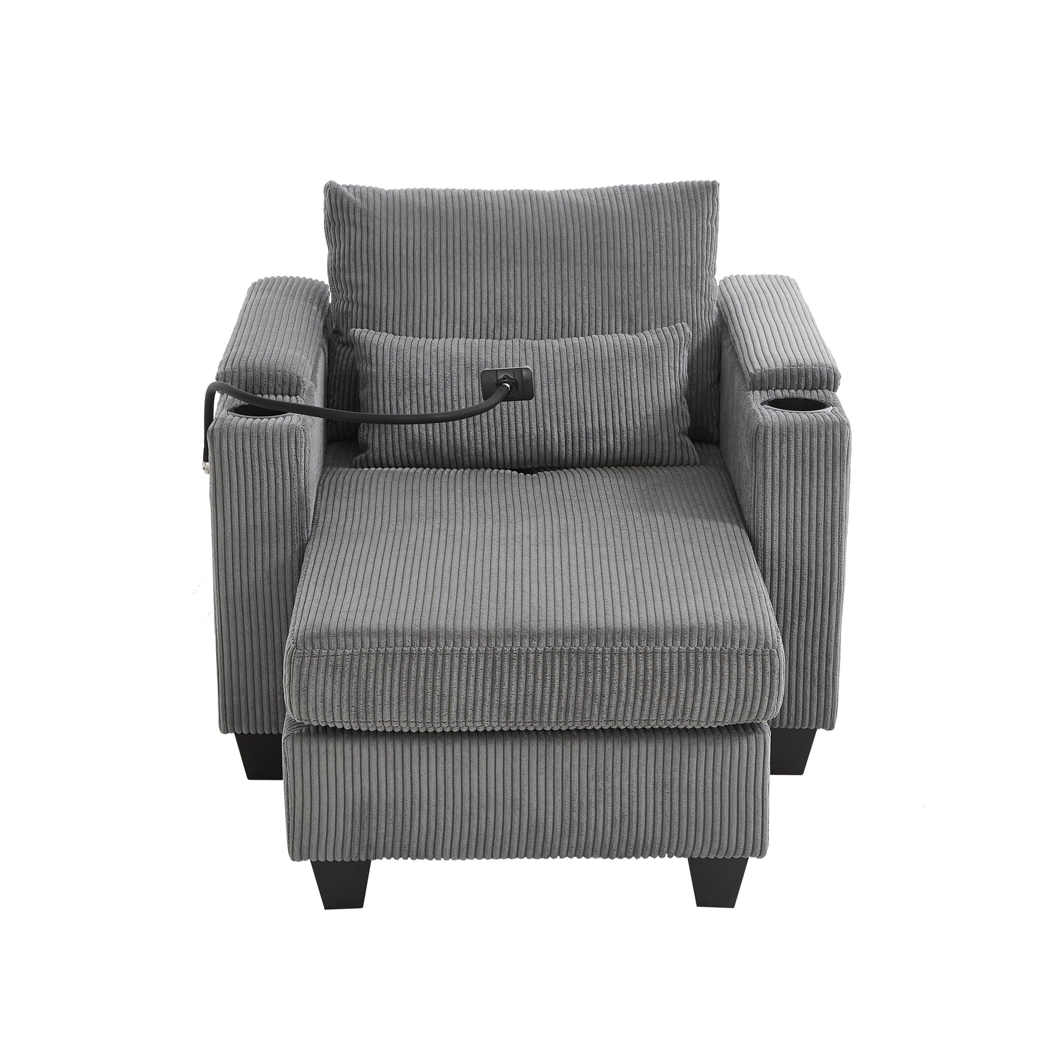 Oris Fur. - Convertible Chaise Lounge Sofa Chair With USB Ports, Cup Holders, Phone Holder And Storage image 4