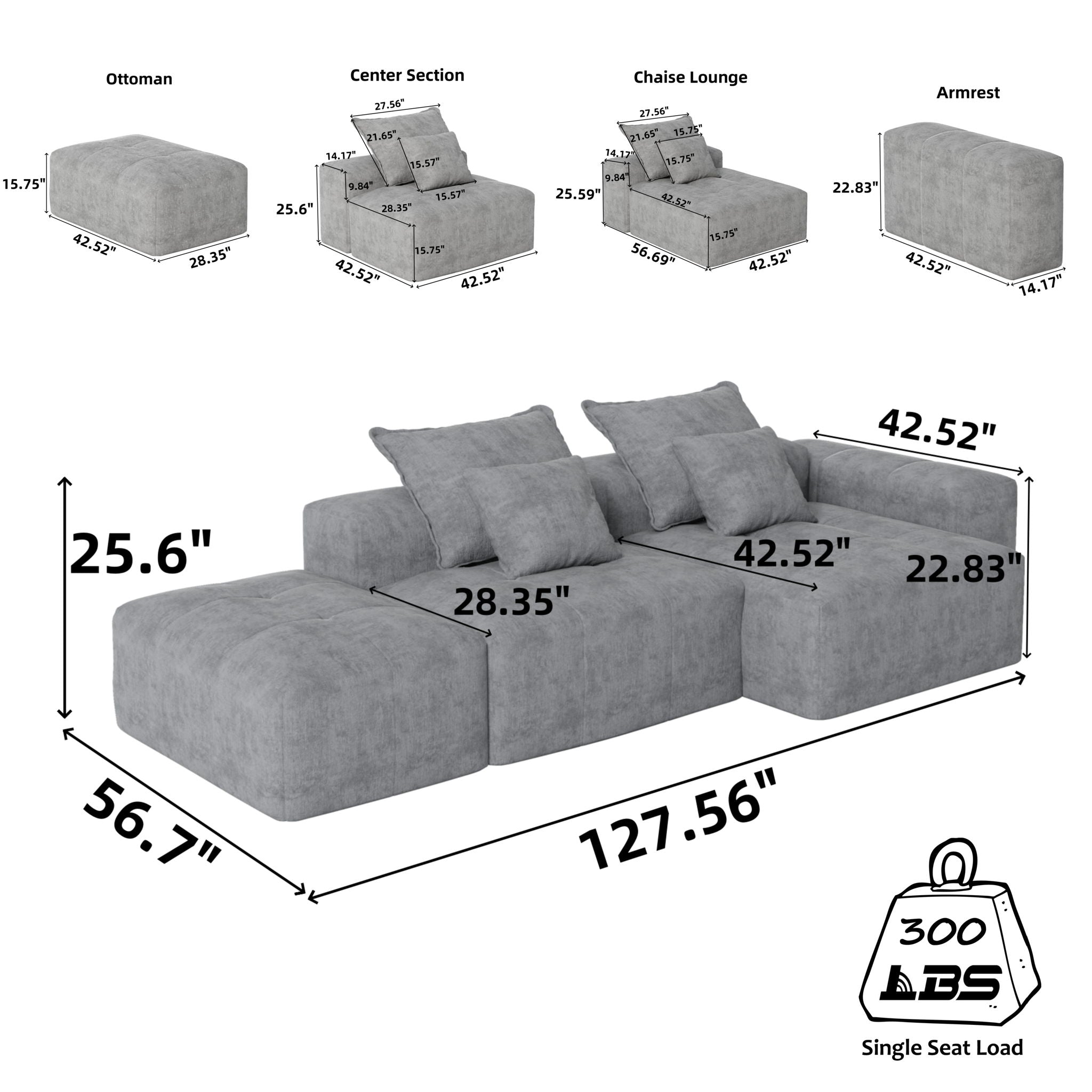 Bobby Furniture - Modern Oversized Diy Combination Modular Sectional Sofa With Pillows image 73