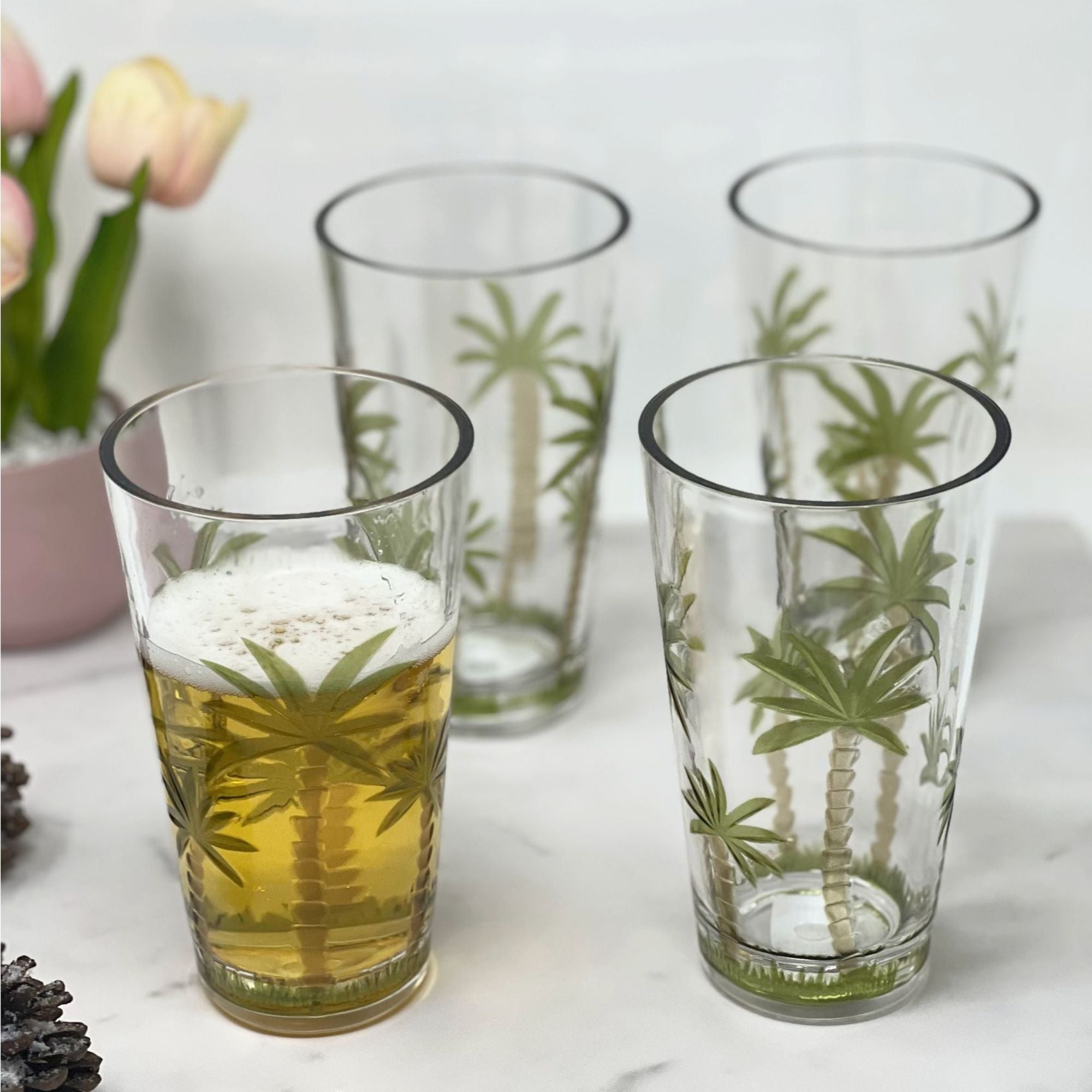 California Drinkware - Palm Tree Design Acrylic Hi Ball Glasses Plastic, Bpa Free (Set of 4), 20Oz - Clear image 4