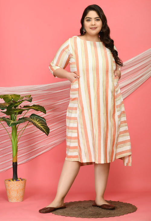 Women Plus Size Peach Striped Dress