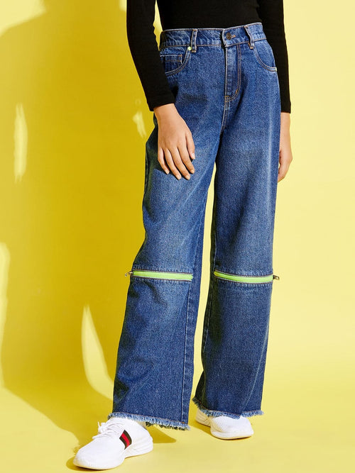 Girls Ice Blue Bell Bottom Jeans