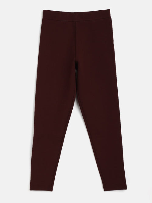 Women Burgundy Side Zipper Bell Bottom Pants