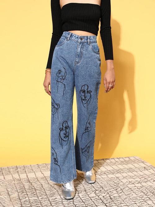 Wholesale Women Blue Heart-Beat Print Jeans – Tradyl