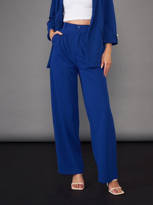 Women Royal Blue Pleated Knee Corduroy Cargo Pants at Rs 1240.00