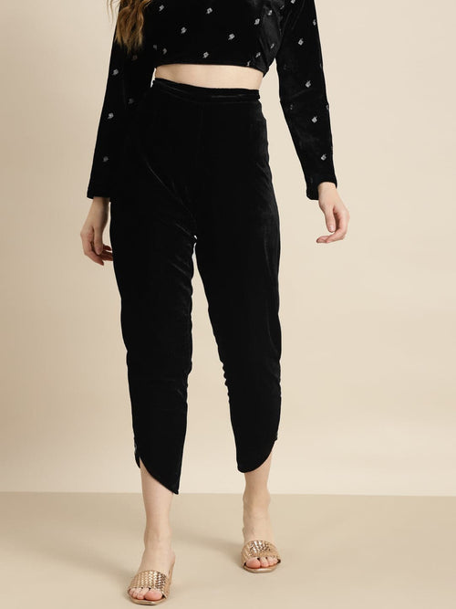 Women Black Velvet Pencil Pants