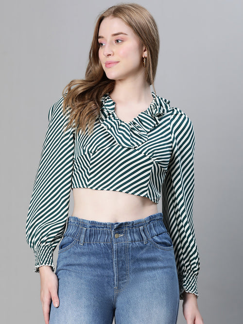 Women Green Off Shoulder Ruched Crop Top