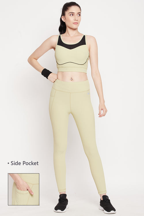 Buy High Rise Printed Active Tights in Mint Green with Side Pocket