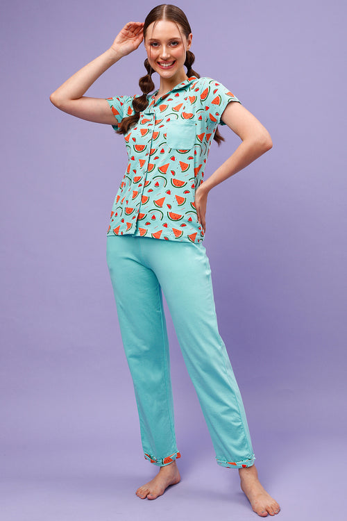 Buy Button Down Shirt & Pyjama Set in Multicolour- Crepe Online India, Best  Prices, COD - Clovia - LS0385P13