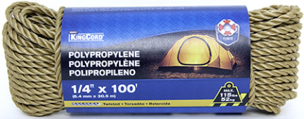 Twisted Polypropylene Rope - Tan - 1/4 x 100' from KINGCORD