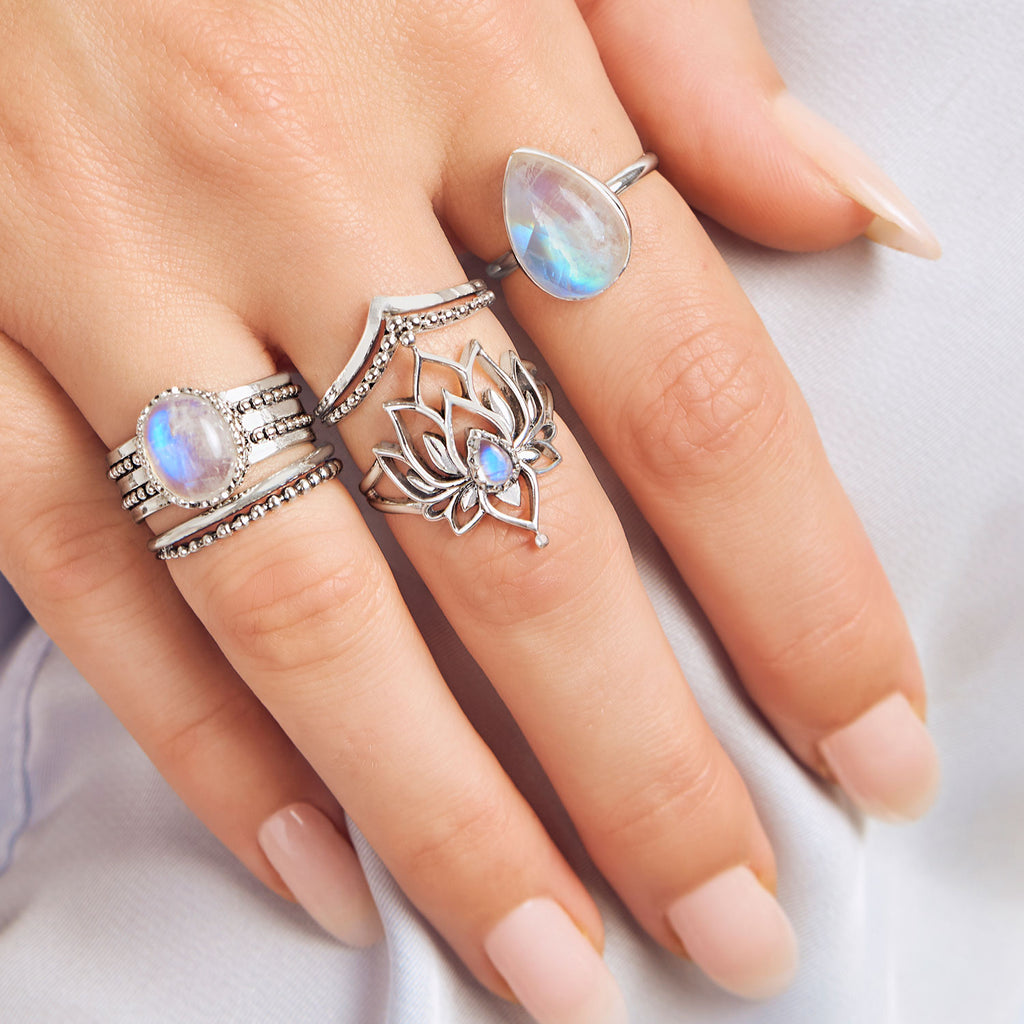 Midsummer Star Sterling Silver Rainbow Moonstone Rings Stacking Styling