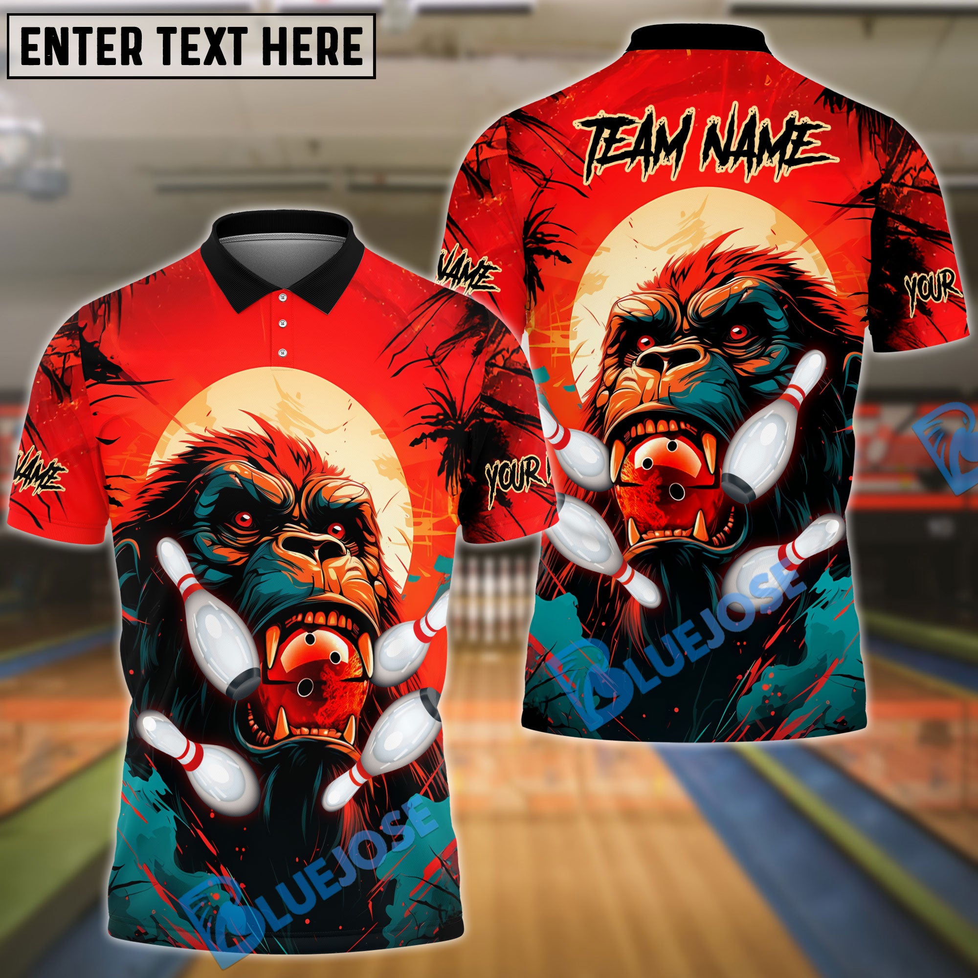 BlueJose Bowling Godzilla Pattern Customized Name, Team Name 3D Shirt