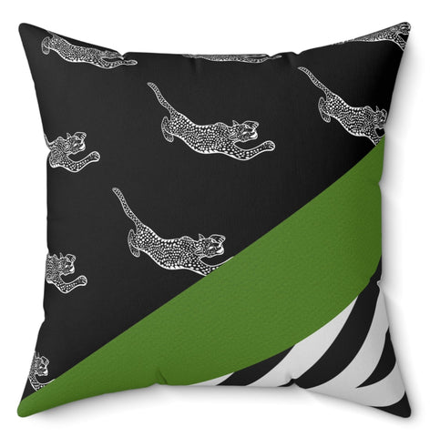 Green Eclectic Cheetah Zebra Print Polyester Cushion