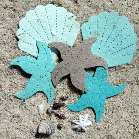 40 Plantable Paper Shells And Starfish Beach Wedding Favor