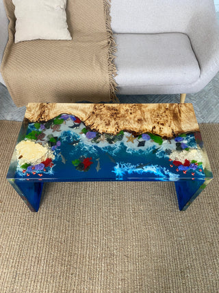 Ocean Wave Walnut Resin Side Table – Crafted by Rachel