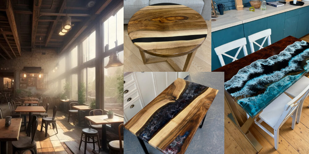 Epoxy Resin Tables in Rustic Cafe