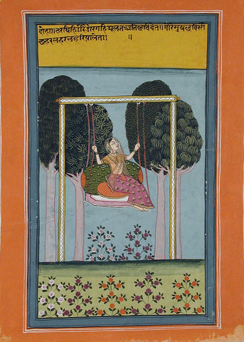 Indian Miniature Paintings Rajput Radha Lady on a swing