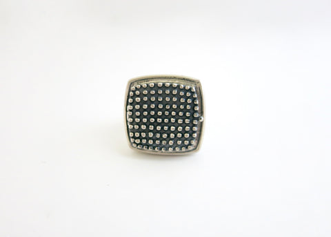 Gorgeous, beaded texture square sterling silver locket ring (PB-1242-R)