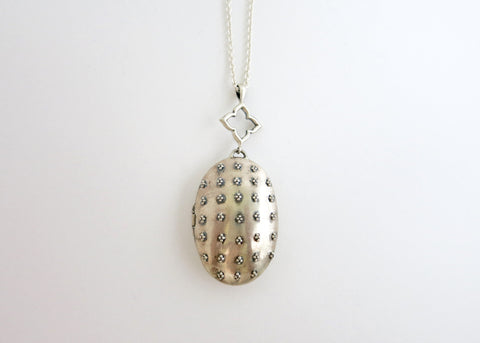 Victorian-era inspired, beautiful locket pendant in sterling silver with fine granulation work (PB-9387-P)
