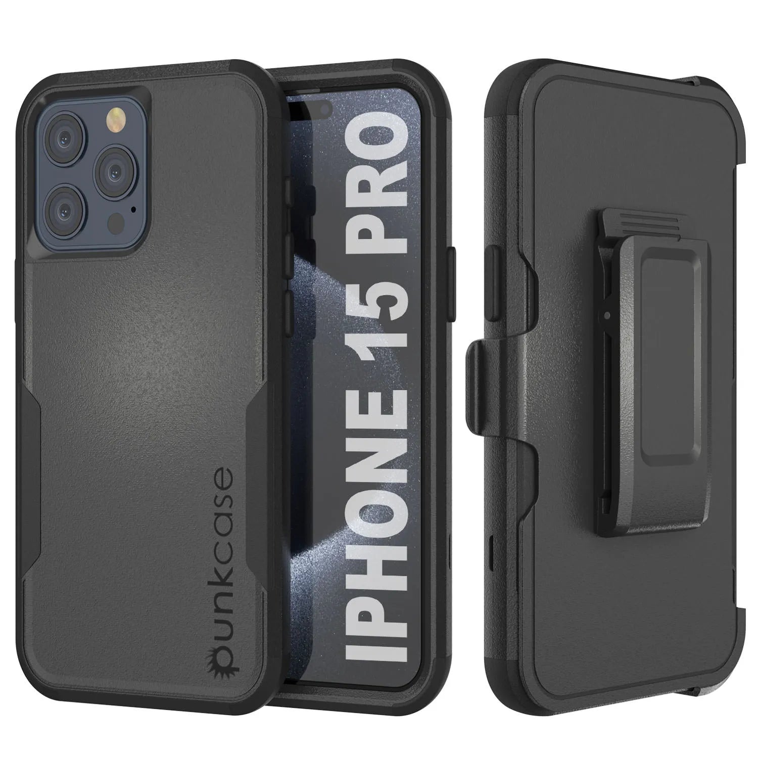 Punkcase for iPhone 15 Pro Belt Clip Multilayer Holster Case [Patron Series] [Black]