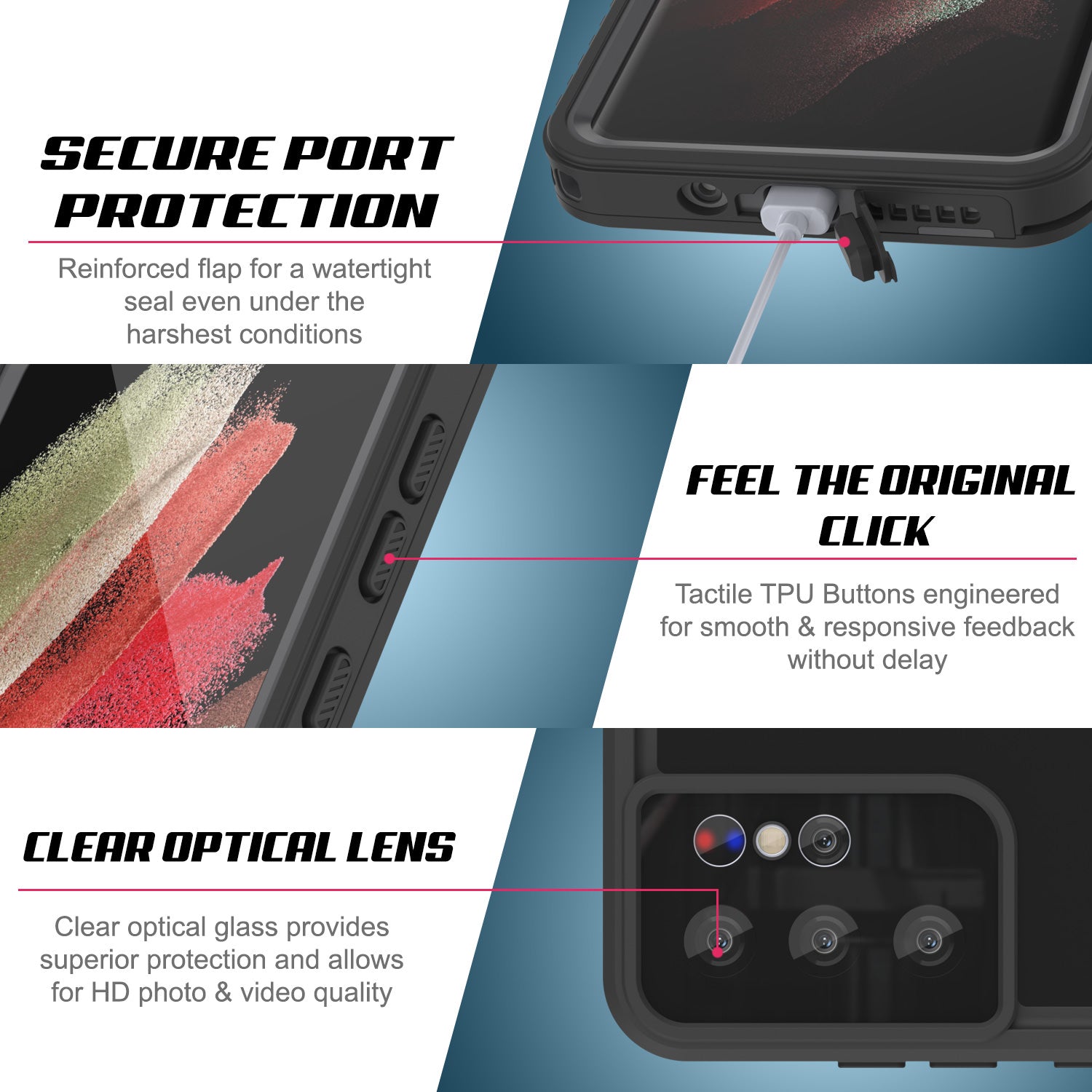 مكواة لونا Galaxy S21 Ultra Waterproof Case PunkCase StudStar Black Thin 6.6ft Underwater IP68 Shock/Snow Proof