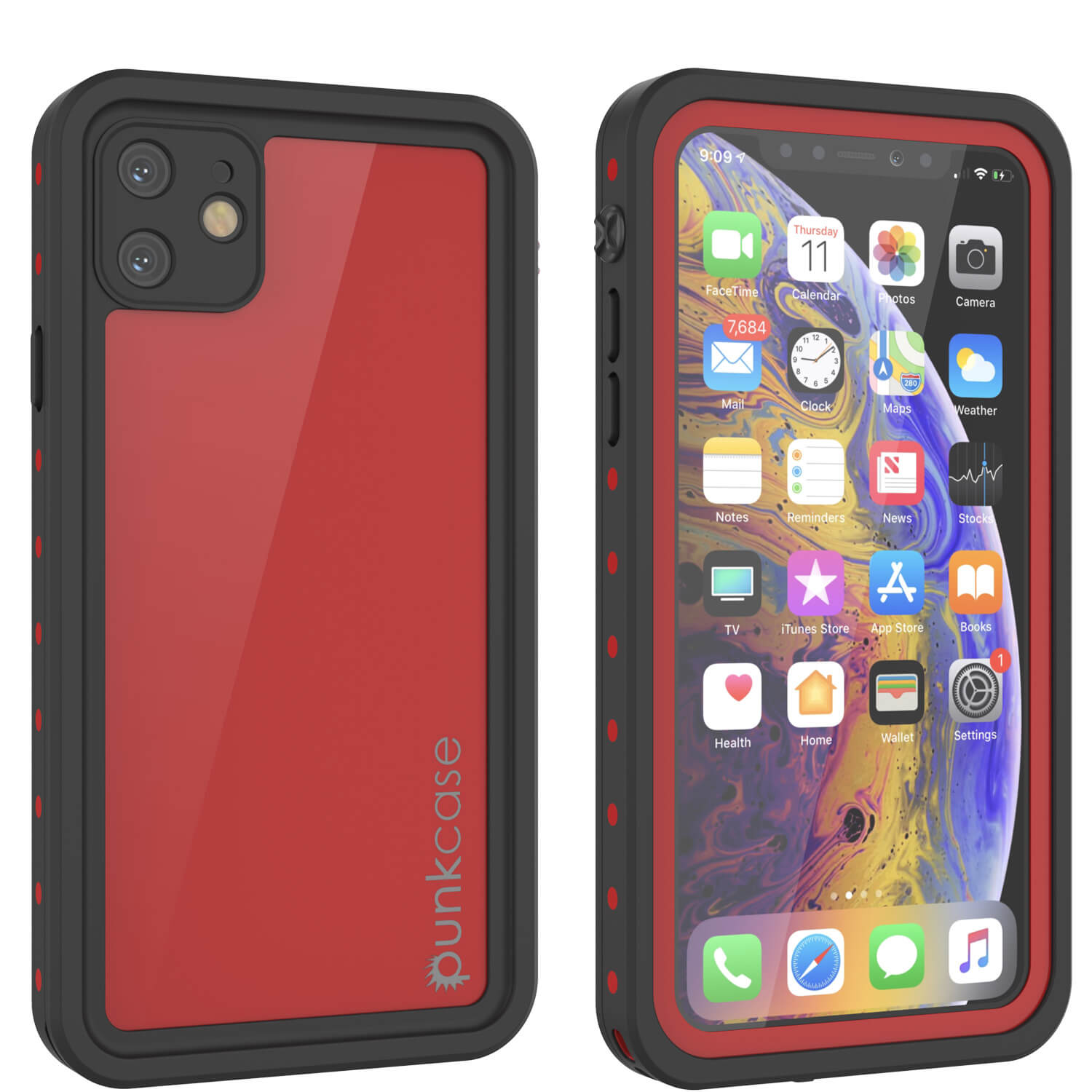 iPhone 11 Waterproof IP68 Case, Punkcase [Red] [StudStar Series] [Slim