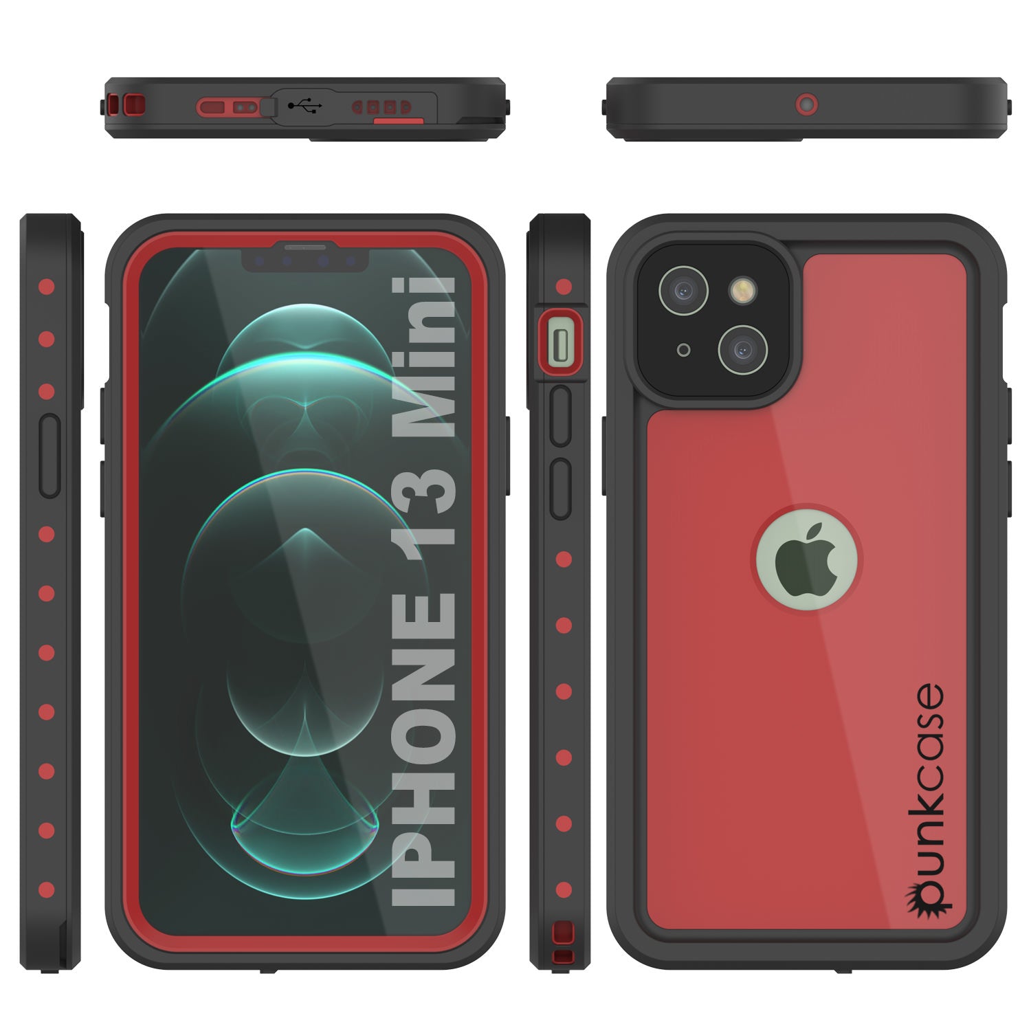 iPhone 13 Mini Waterproof IP68 Case, Punkcase [Red] [StudStar Series]