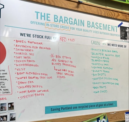image of whiteboard displaying the needs for the bargain basement
