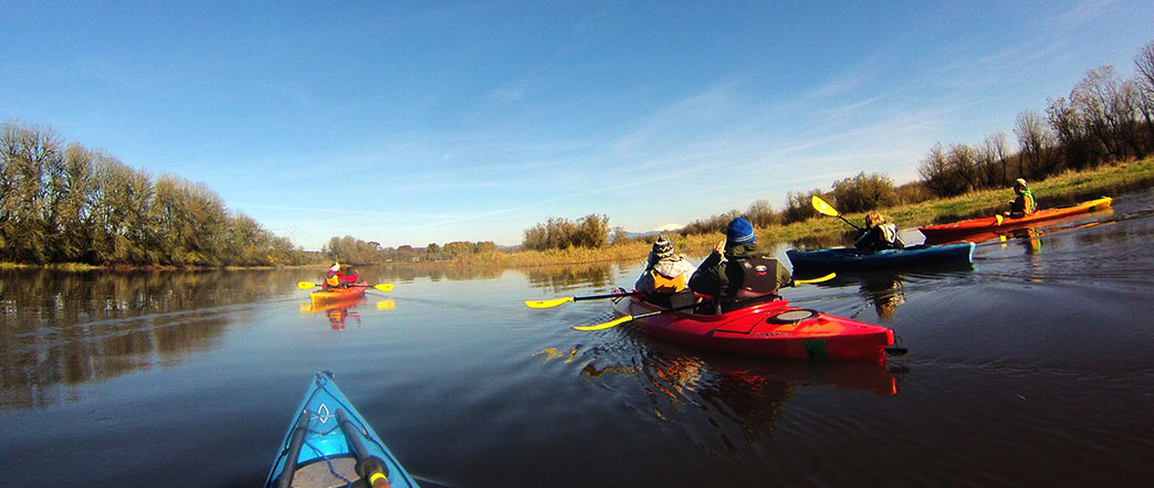 kayaking with friends at the Next Adventure Scappoose Bay Paddle Sports Center