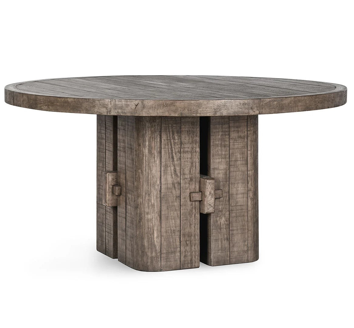 Plank Round Distressed Dining Table 60" - Brown