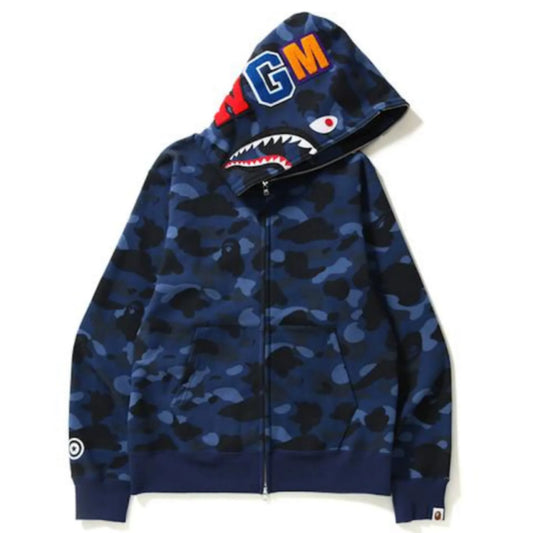 BAPE Fire Camo Shark Full Zip Hoodie Blue Men's - SS19 - US