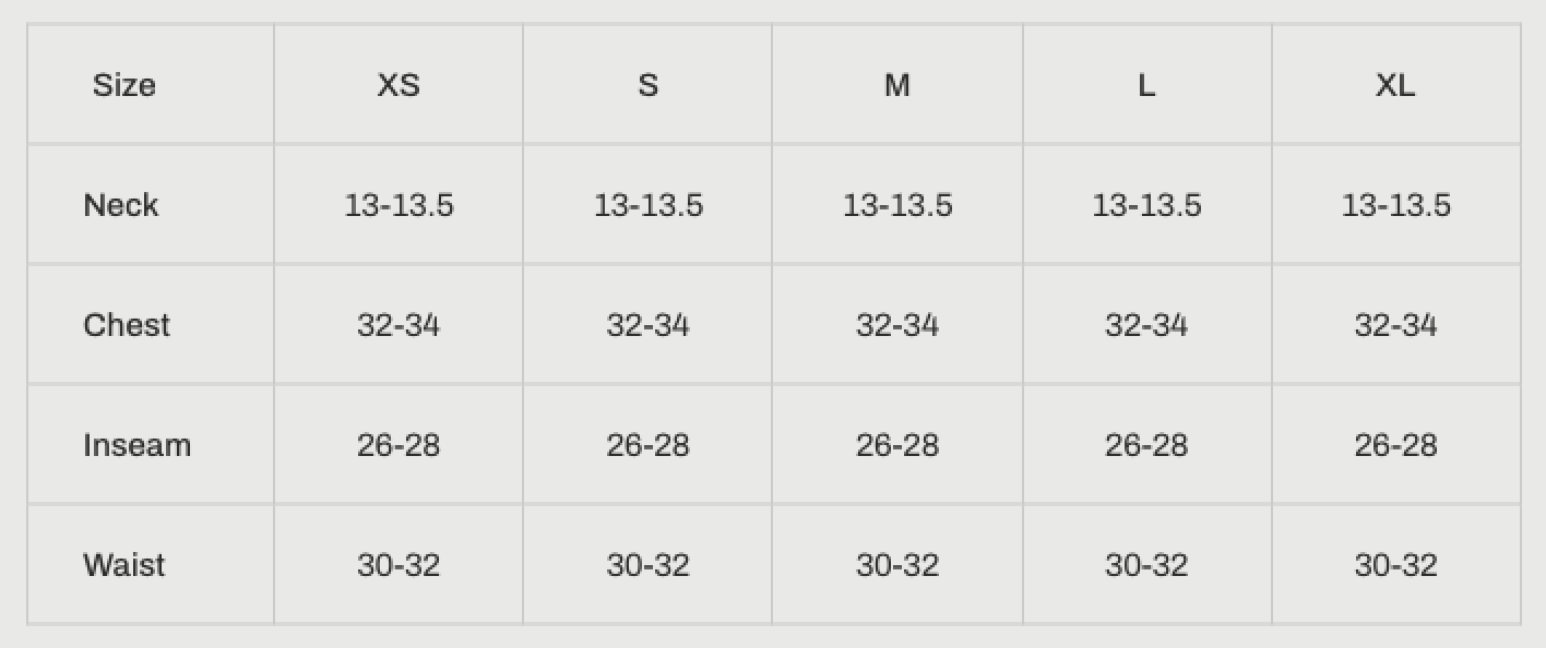 Sizing guide – Ethicrue