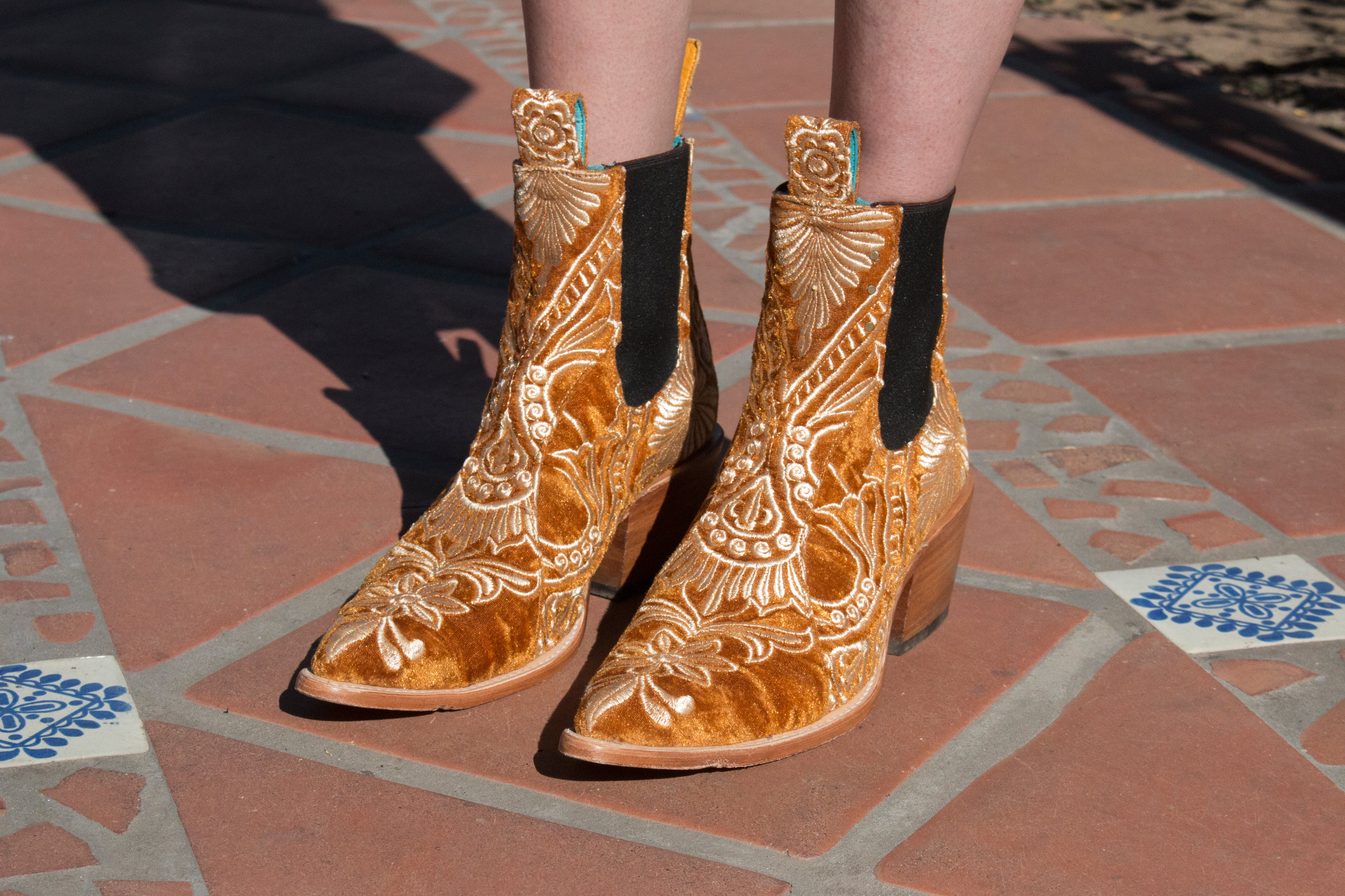gold velvet boots