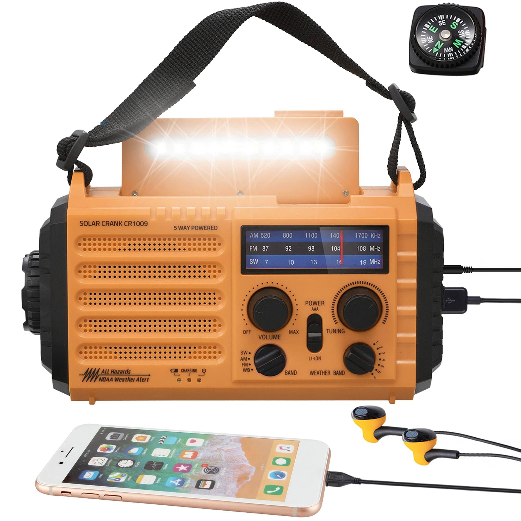 5000 Weather Radio,Solar Hand Crank 5-Way Power Emergency Radio,AM/FM/Shortwave/NOAA Alert Survival Portable Radio,Power Bank USB Charger,Camping