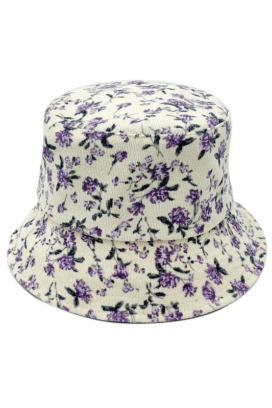 Floral Printed Corduroy Bucket Hat