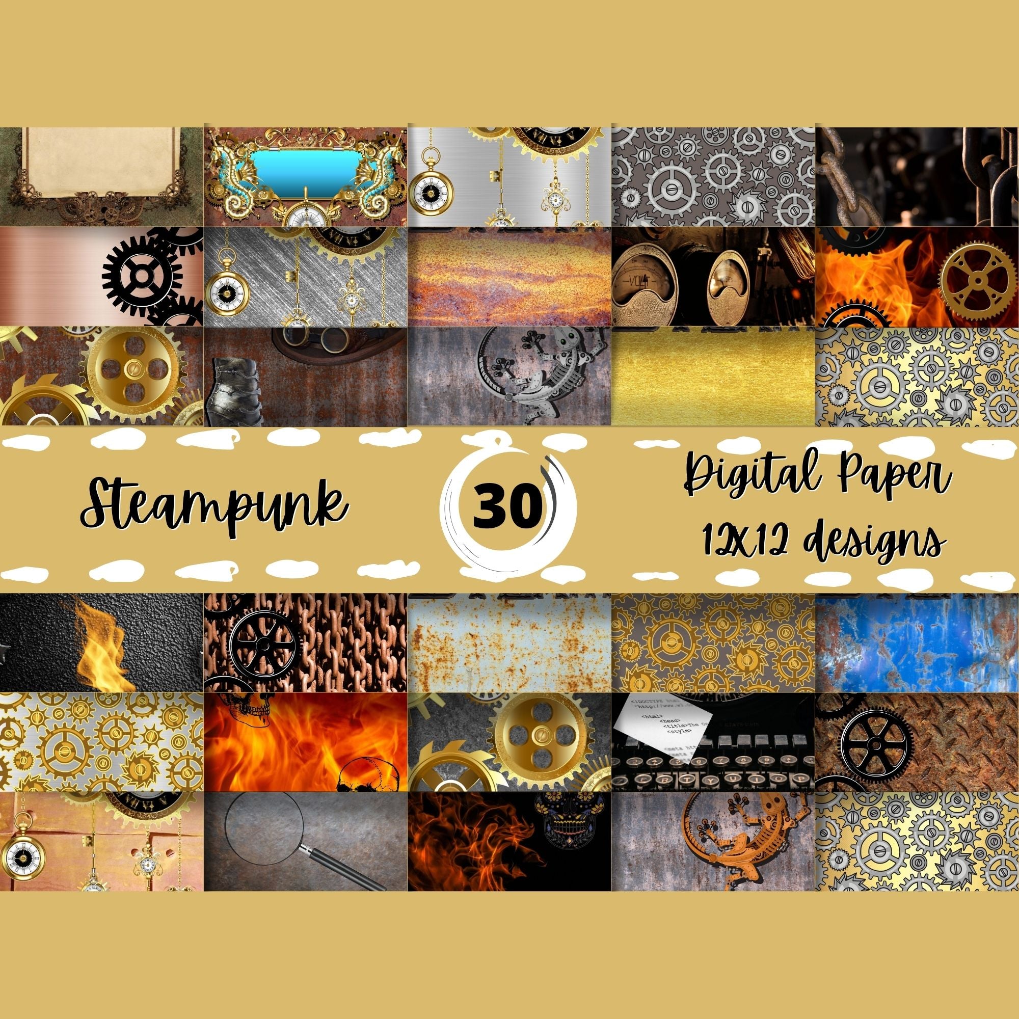 Steampunk 1 Digital Paper - Set of 30 jpg 12x12 Images