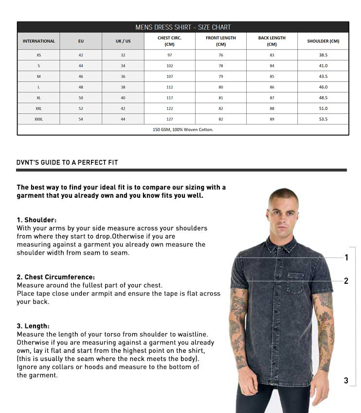 MENS SIZE CHARTS | DVNT CLOTHING | WE ARE THE COUNTER CULTURE