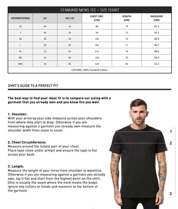 SIZE CHARTS | DVNT CLOTHING | MENS CLOTHING | WOMENS CLOTHING