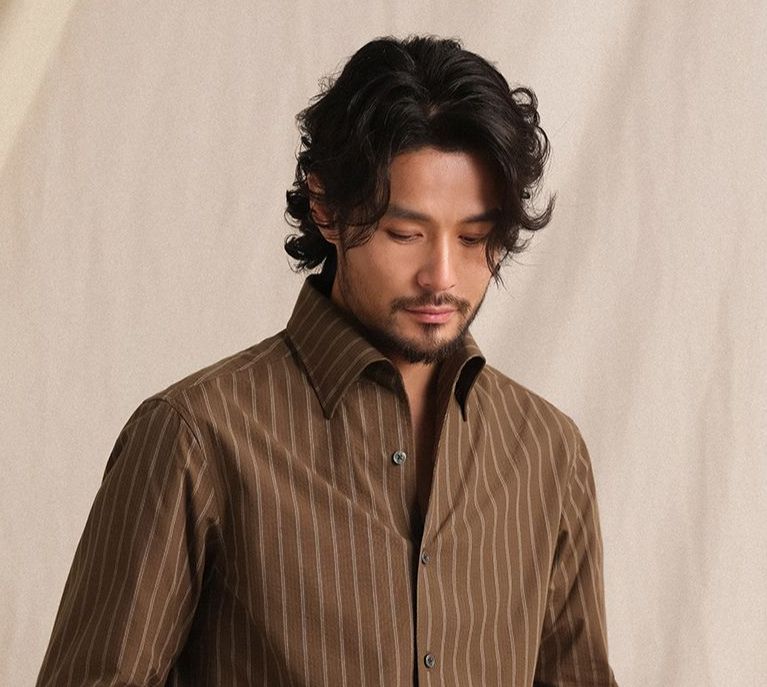 Product in progress - [Cotton seersucker] CULTUM Italian one-piece collar pure cotton striped long-sleeved shirt men's casual light shirt