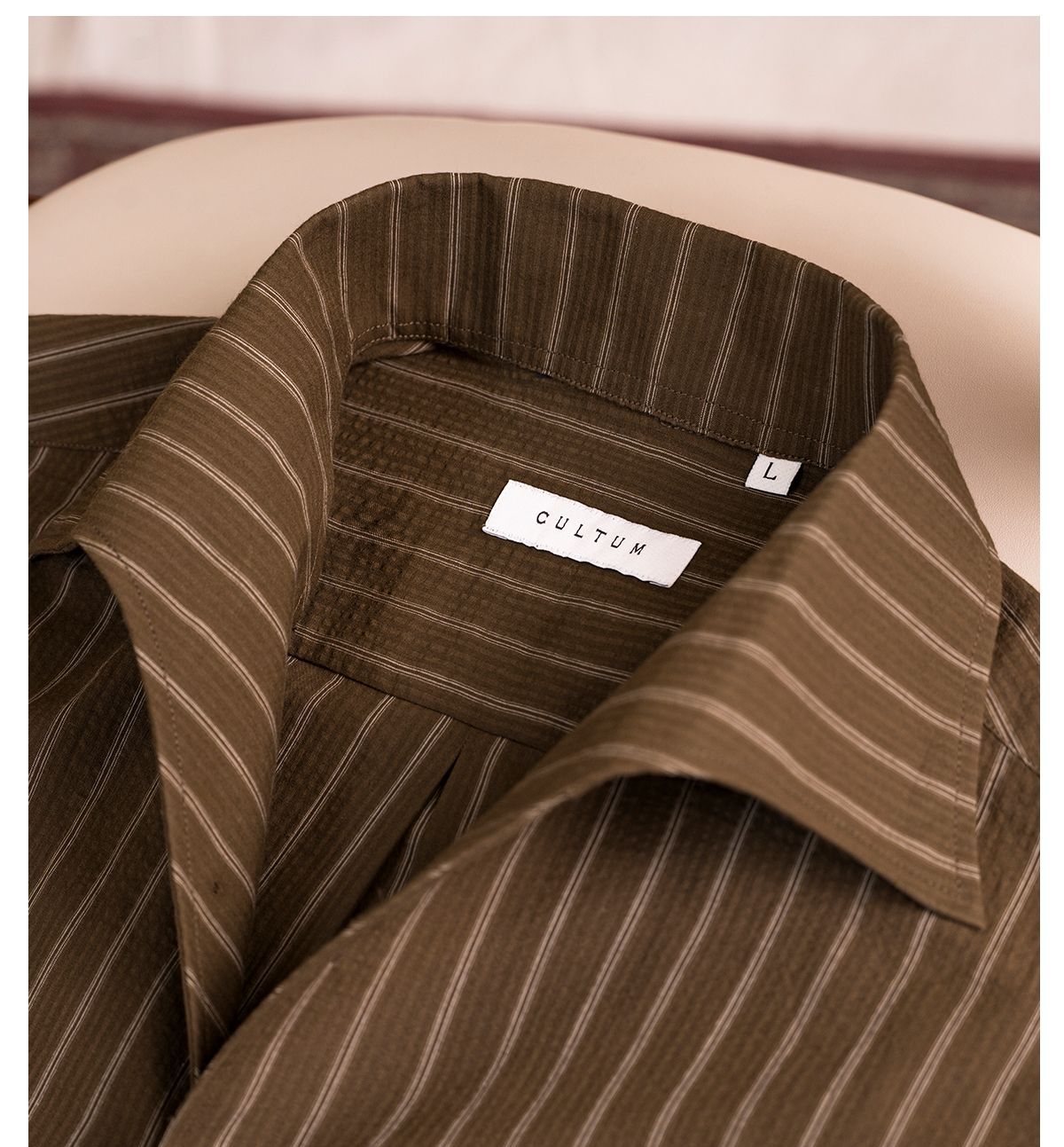 Product in progress - [Cotton seersucker] CULTUM Italian one-piece collar pure cotton striped long-sleeved shirt men's casual light shirt