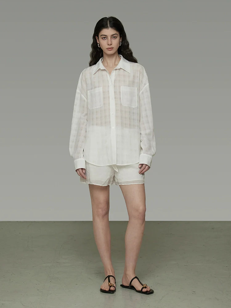 High-Waist Lace-Up Linen Shorts - Image 1