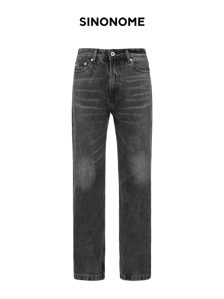 Retro Washed Straight Denim Trousers - Image 1