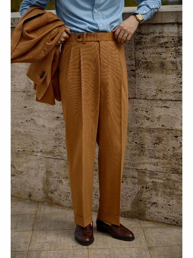 Tuscan Sunset Merino Wool Pleated Trousers - Image 1