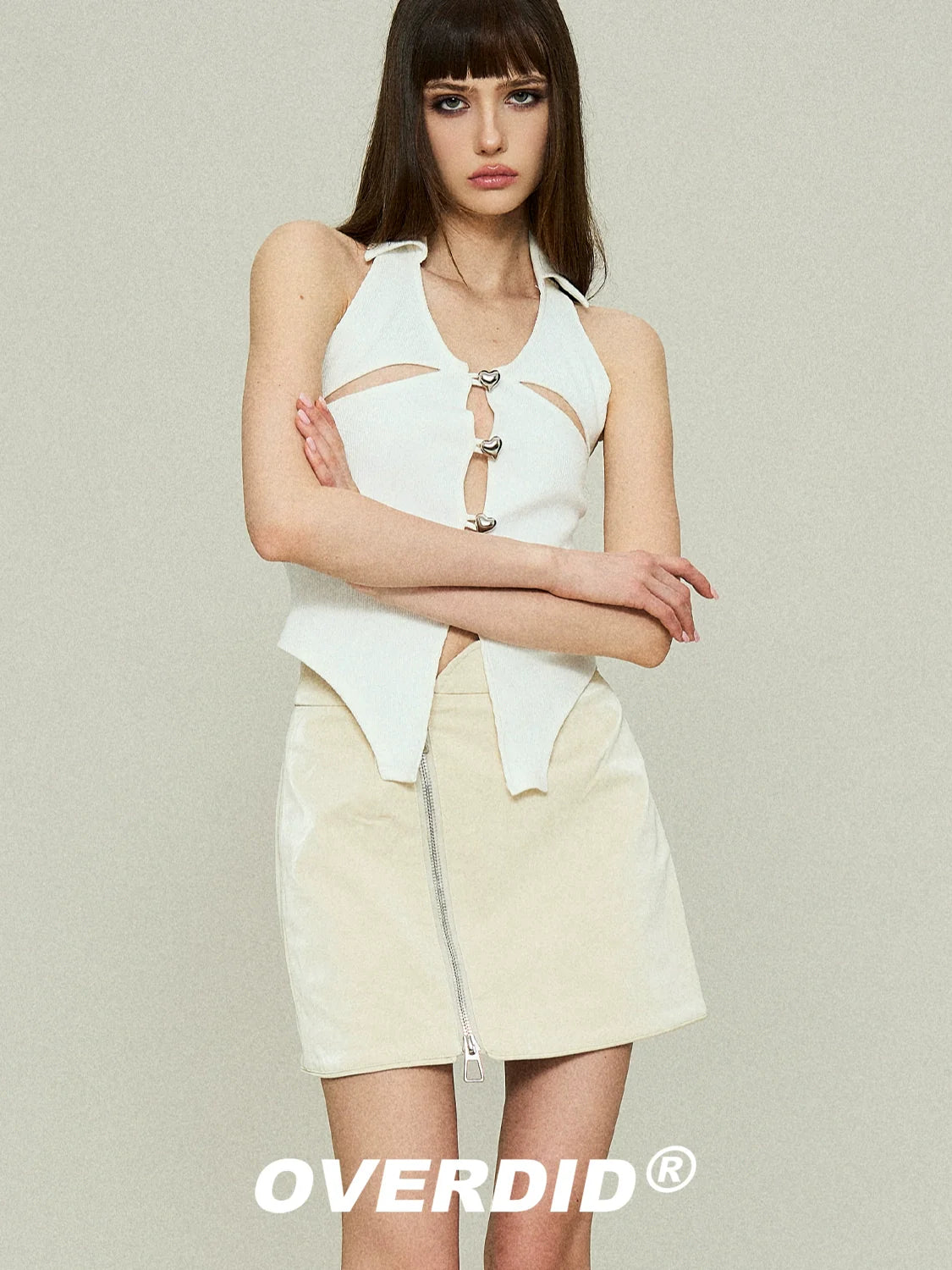 Asymmetrical Glossy A-Line Mini Skirt - Image 1