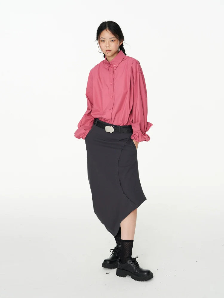 Asymmetric Arc Midi Skirt - Image 1