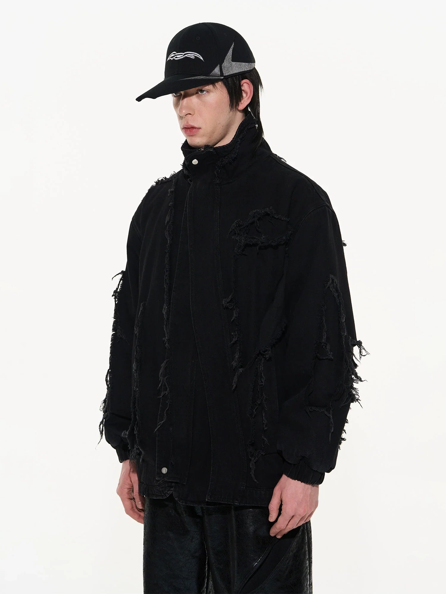 Knife-Cut Raw Edge Denim Jacket - Image 1
