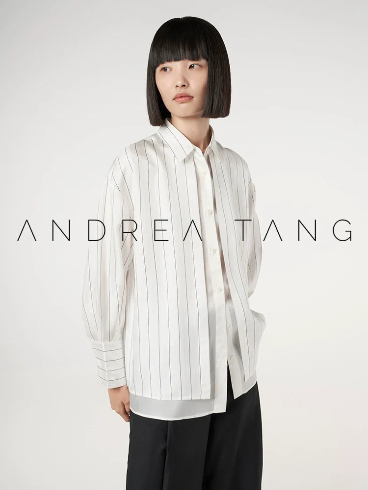 Silk Layered Pinstripe Shirt - Image 1