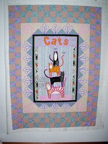 Gail's Cats Panel Quilt, with machine quilting ideas by Angela Huffman