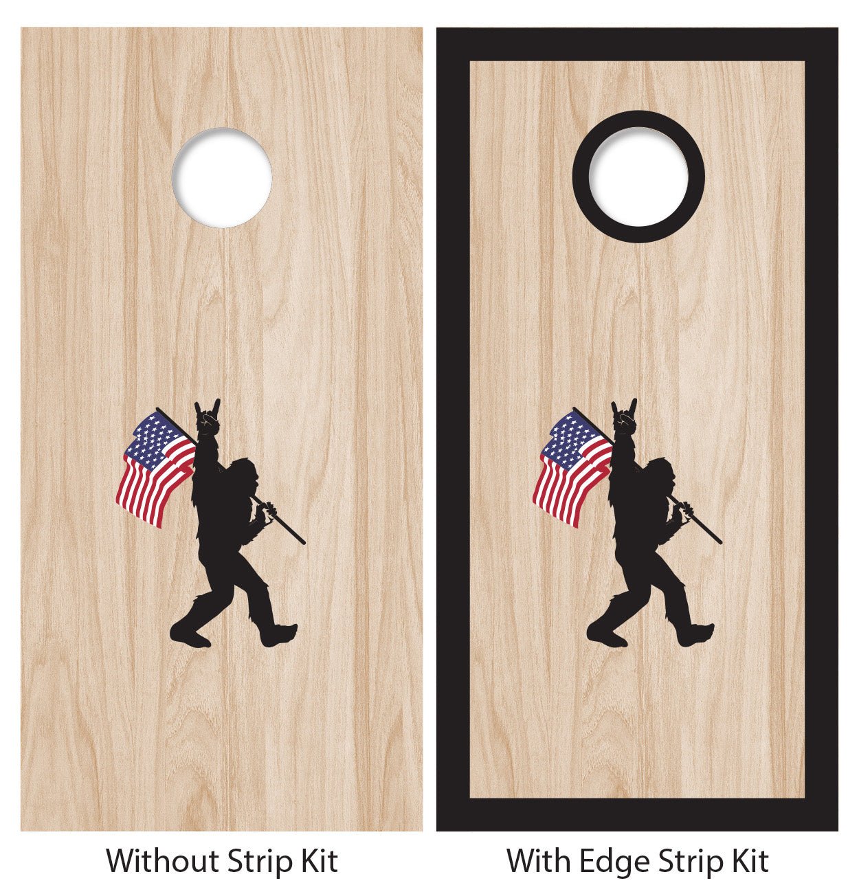 15" Rock On Sasquatch with American Flag - Cornhole Board Sticker